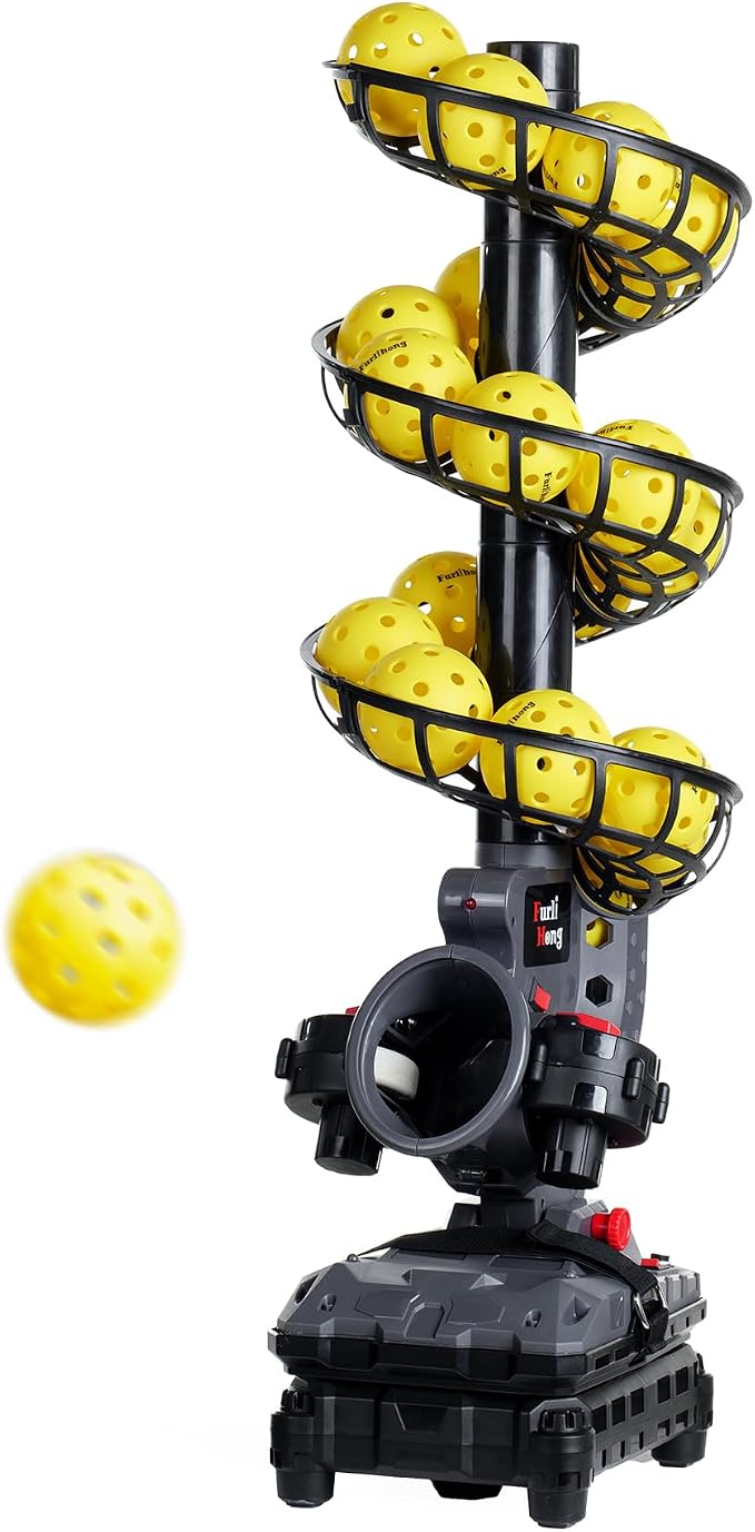 Furlihong 3802PBH Pickleball Machine, Adjustable Speed & Angles, Pickleball Launcher with Auto Swing Base, Powered by Power Bank/Batteries/AC Power, for All-Level Training